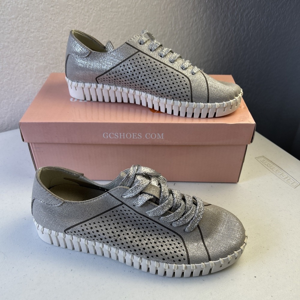 GC Shoes Lex Shiny Silver Size‎ 6  Sneaker Athletic Shoe